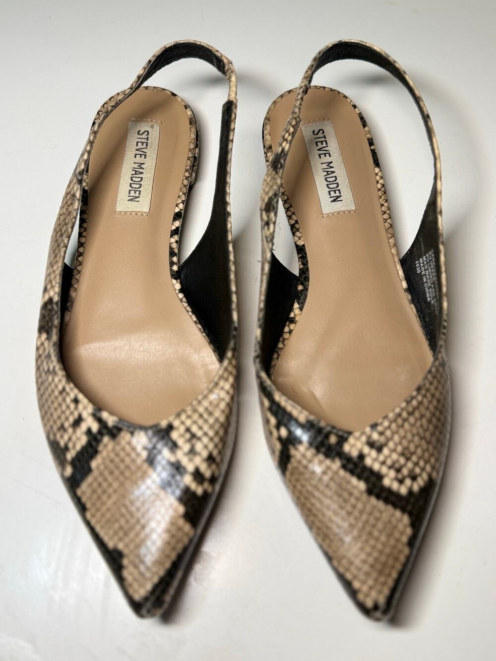 Steve Madden Care Snakeskin Pointed Toe Slingback Flats Size 7.5M